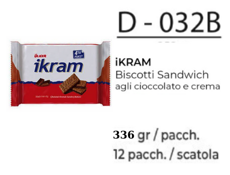 IKRAM BISCOTTI SANDWICH AGLI CIOCCOLATO E CREMA 336GR D - 032B